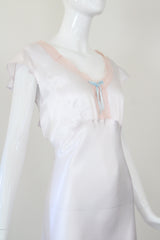 "Pink Lace Accents" Vintage 1930's Ice Blue & Pink Lace Gown UK 12-14 US 8-10