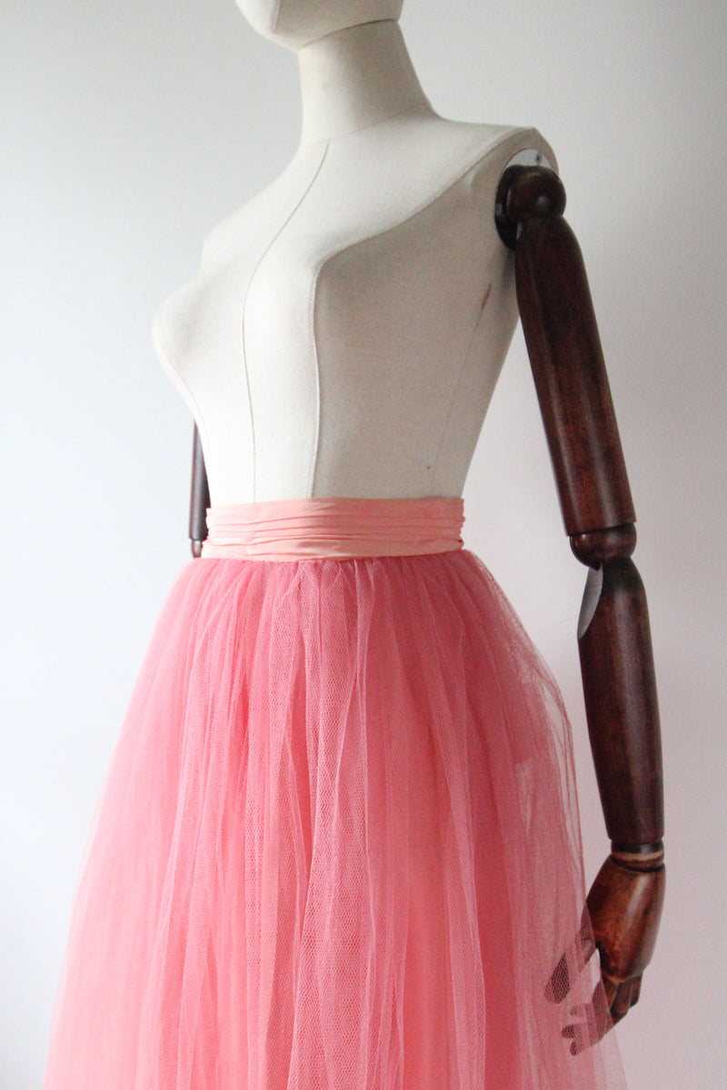 "Peach & Pink Tulle" Vintage 1950's Peach Rayon & Pink Tulle Skirt UK 4-6 US 0-2