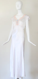 "Pink Lace Accents" Vintage 1930's Ice Blue & Pink Lace Gown UK 12-14 US 8-10