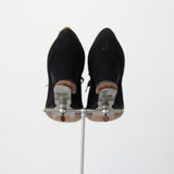 "Ribbon Stitches" Vintage 1940's Black Suede Lace Up Peep Toe Heels UK 4 US 6 EU 37