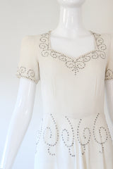 "Ivory Silk & Rhinestones" Vintage 1940's Ivory Crepe Silk & Rhinestone Embellished Gown UK 8 US 4