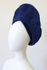 "Soutache & Studs" Vintage 1940's Soutache & Stud Embellished Wool Tam Hat