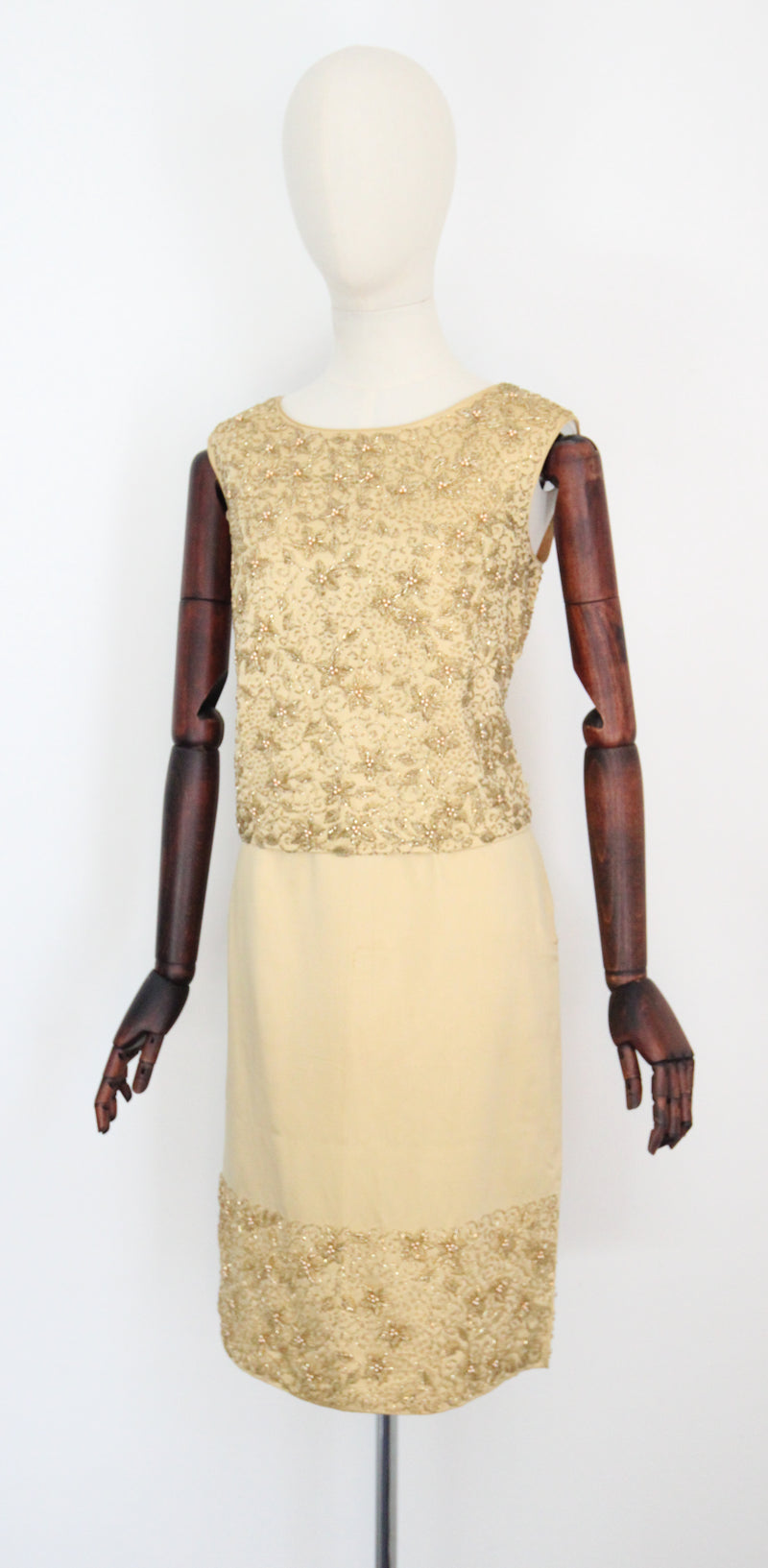 "Gold Satin & Beads" Vintage 1960's Gold Satin & Beaded Blouse & Skirt Set UK 8-10 US 4-6