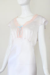 "Pink Lace Accents" Vintage 1930's Ice Blue & Pink Lace Gown UK 12-14 US 8-10