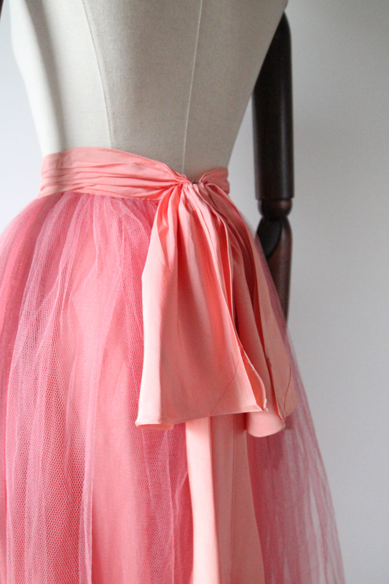 "Peach & Pink Tulle" Vintage 1950's Peach Rayon & Pink Tulle Skirt UK 4-6 US 0-2