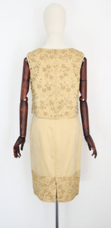 "Gold Satin & Beads" Vintage 1960's Gold Satin & Beaded Blouse & Skirt Set UK 8-10 US 4-6