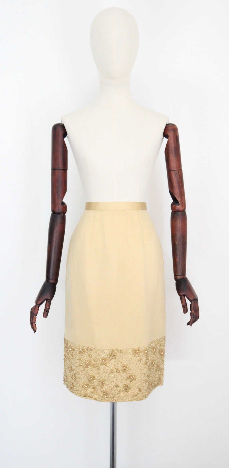 "Gold Satin & Beads" Vintage 1960's Gold Satin & Beaded Blouse & Skirt Set UK 8-10 US 4-6