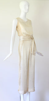 "Silk & Lace" Vintage 1930's Cream Silk & Lace Pyjamas UK 6 US 2