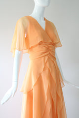 "Apricot Petals" Vintage 1960's Apricot Chiffon Tiered Dress UK 10 US 6