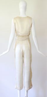 "Silk & Lace" Vintage 1930's Cream Silk & Lace Pyjamas UK 6 US 2