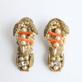 "Coral & Pearls" Vintage 1930's Pearl & Coral Screw Back Earrings & Brooches