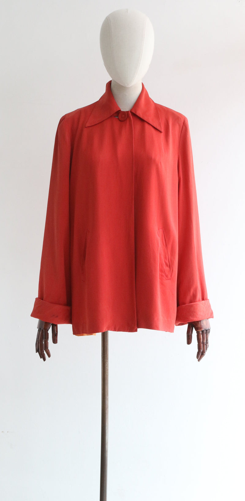 "Persian Red Gabardine" Vintage 1940's Persian Red Gabardine Swing Jacket UK 12-14 US 8-10