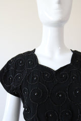 "Soutache & Studs" Vintage 1940's Black Soutache and Stud Embellished Blouse UK 10 US 6