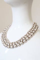 "Moonlit Pearls" Vintage 1940's Miriam Haskell Multistrand Pearl & Brass Necklace