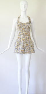 "Chartreuse Birds" Vintage 1940's Cotton Playsuit UK 8 US 4