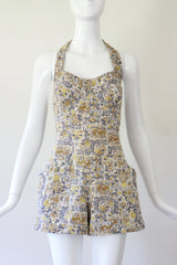 "Chartreuse Birds" Vintage 1940's Cotton Playsuit UK 8 US 4