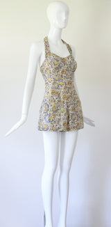 "Chartreuse Birds" Vintage 1940's Cotton Playsuit UK 8 US 4