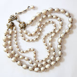 "Moonlit Pearls" Vintage 1940's Miriam Haskell Multistrand Pearl & Brass Necklace