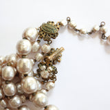 "Moonlit Pearls" Vintage 1940's Miriam Haskell Multistrand Pearl & Brass Necklace