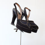 "Flirt Last" Vintage 1940's Navy Blue Suede Studded Platforms UK 2 US 4 EU 35