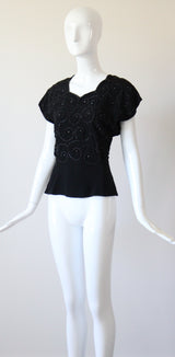 "Soutache & Studs" Vintage 1940's Black Soutache and Stud Embellished Blouse UK 10 US 6