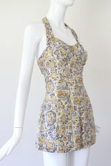 "Chartreuse Birds" Vintage 1940's Cotton Playsuit UK 8 US 4