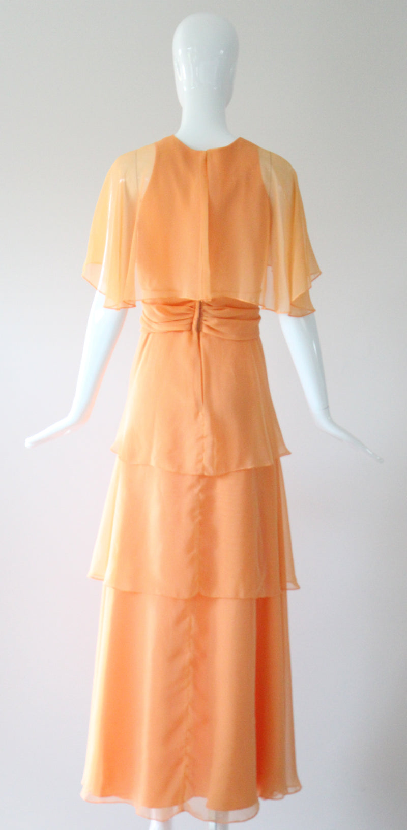 "Apricot Petals" Vintage 1960's Apricot Chiffon Tiered Dress UK 10 US 6