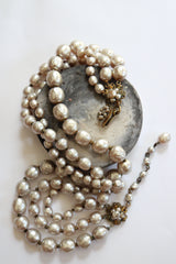 "Moonlit Pearls" Vintage 1940's Miriam Haskell Multistrand Pearl & Brass Necklace