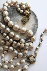 "Moonlit Pearls" Vintage 1940's Miriam Haskell Multistrand Pearl & Brass Necklace