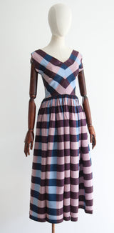"Lilac Plaid" Vintage 1950's Lilac & Blue Plaid Taffeta Silk Dress UK 8 US 4