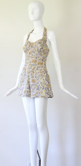 "Chartreuse Birds" Vintage 1940's Cotton Playsuit UK 8 US 4