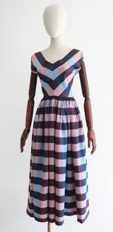 "Lilac Plaid" Vintage 1950's Lilac & Blue Plaid Taffeta Silk Dress UK 8 US 4