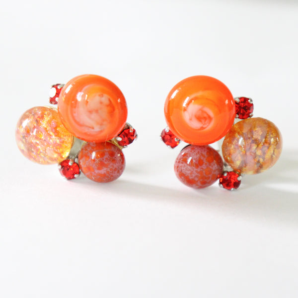 "Christian Dior Murano" Vintage 1958 Christian Dior Rhinestone & Murano Clip-on Earrings