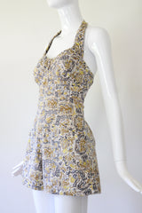 "Chartreuse Birds" Vintage 1940's Cotton Playsuit UK 8 US 4