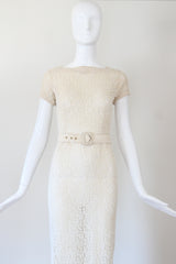"Cream Lace & Ivory Beads" Vintage 1950's Cream Lace Beaded & Sequinned Dress UK 6 US 2