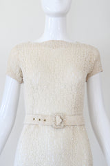"Cream Lace & Ivory Beads" Vintage 1950's Cream Lace Beaded & Sequinned Dress UK 6 US 2