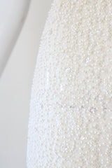 "Cream Lace & Ivory Beads" Vintage 1950's Cream Lace Beaded & Sequinned Dress UK 6 US 2
