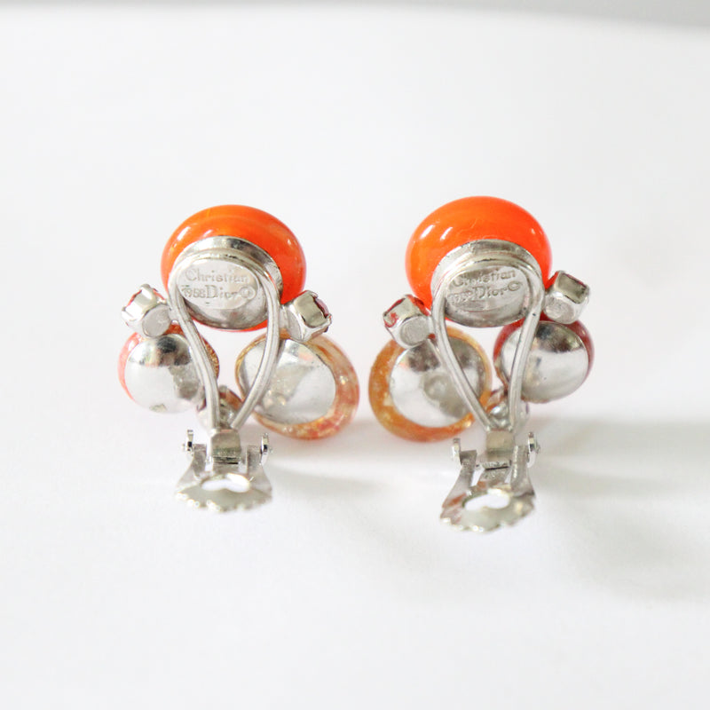 "Christian Dior Murano" Vintage 1958 Christian Dior Rhinestone & Murano Clip-on Earrings