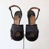 "Flirt Last" Vintage 1940's Navy Blue Suede Studded Platforms UK 2 US 4 EU 35