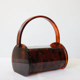 "Tortoiseshell Rialto" Vintage 1950's Lucite Barrel Shaped Box Bag