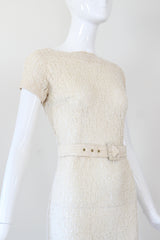 "Cream Lace & Ivory Beads" Vintage 1950's Cream Lace Beaded & Sequinned Dress UK 6 US 2