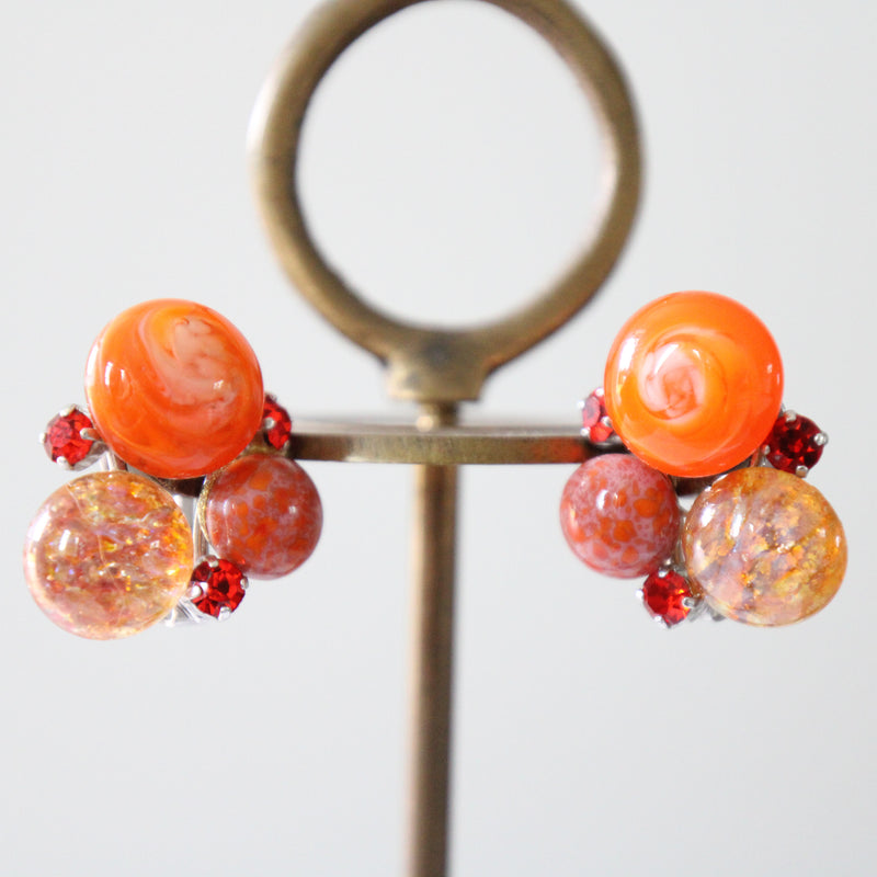 "Christian Dior Murano" Vintage 1958 Christian Dior Rhinestone & Murano Clip-on Earrings