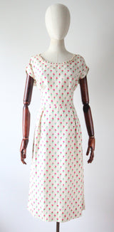 "Raw Silk Rose Buds" Vintage 1950's Raw Silk Rose Print Dress and Jacket UK 8-10 US 4-6