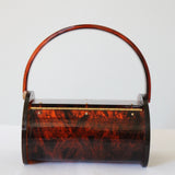 "Tortoiseshell Rialto" Vintage 1950's Lucite Barrel Shaped Box Bag