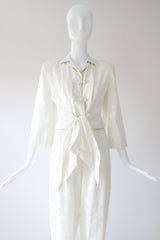"Ivory Brocade" Vintage 1940's Ivory Floral Silk Brocade Loungewear Set UK 4 US 0