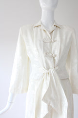 "Ivory Brocade" Vintage 1940's Ivory Floral Silk Brocade Loungewear Set UK 4 US 0