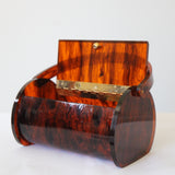 "Tortoiseshell Rialto" Vintage 1950's Lucite Barrel Shaped Box Bag