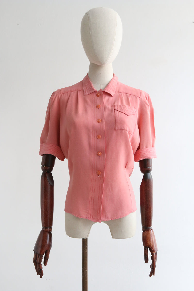 "Rose Pink" Vintage 1940's Pink Cotton Blouse UK 12 US 8
