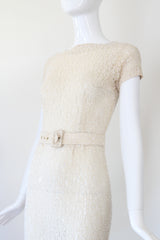 "Cream Lace & Ivory Beads" Vintage 1950's Cream Lace Beaded & Sequinned Dress UK 6 US 2