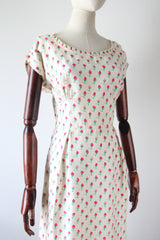 "Raw Silk Rose Buds" Vintage 1950's Raw Silk Rose Print Dress and Jacket UK 8-10 US 4-6